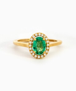 Ring in geel goud 18 kt met diamant en smaragd