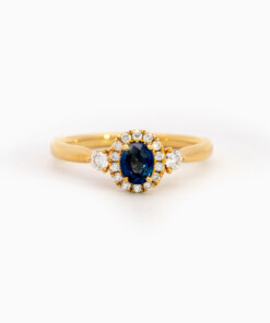 Ring in geel goud 18 kt met saffier en diamant
