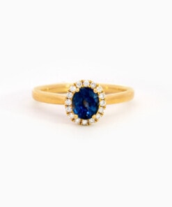 Ring in geel goud 18 kt met saffier en diamant