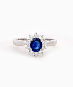 Ring in wit goud 18 kt met saffier en diamant