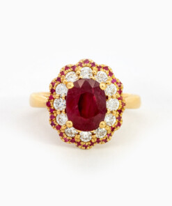 Ring in geel goud 18 kt met diamant en robijn