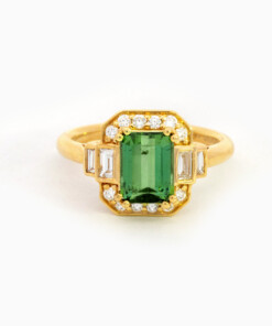 Ring in geel goud 18 kt met diamant en saffier