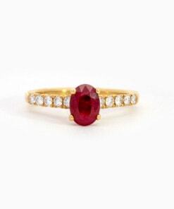 Ring in geel goud 18 kt met diamant en robijn