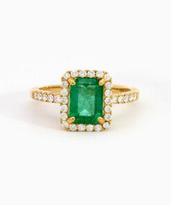 Ring in geel goud 18 kt met diamant en smaragd