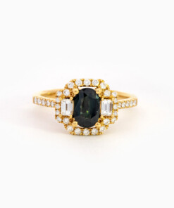 Ring in geel goud 18 kt met saffier en diamant