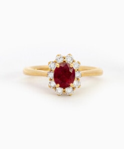 Ring in geel goud 18 kt met diamant en robijn