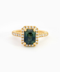 Ring in geel goud 18 kt met diamant en saffier
