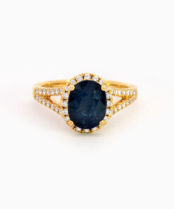 Ring in geel goud 18 kt met saffier en diamant