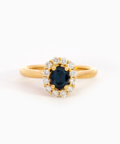 Ring in geel goud 18 kt met saffier en diamant