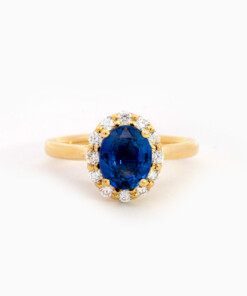 Ring in geel goud 18 kt met saffier en diamant