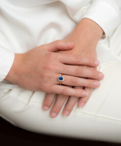 Ring in geel goud 18 kt met saffier en diamant - Afbeelding 2