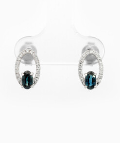 Oorringen in wit goud 18 kt met diamant en saffier