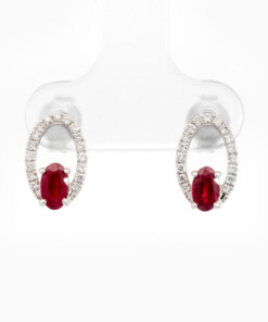 Oorringen in wit goud 18 kt met diamant en robijn