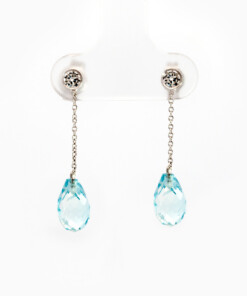 Oorringen in wit goud 18 kt met diamant en aquamarijn