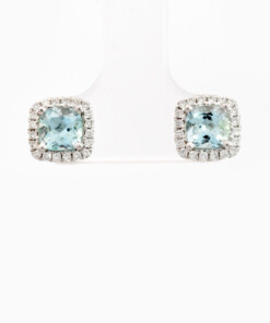 Oorringen in wit goud 18 kt met diamant en aquamarijn
