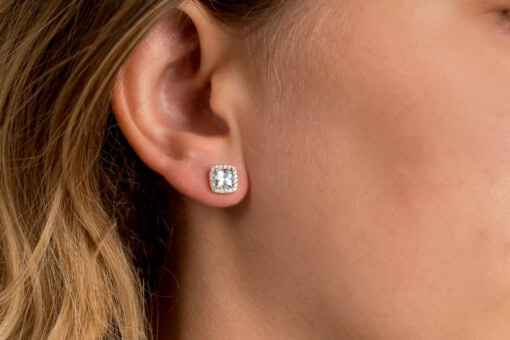 Oorringen in wit goud 18 kt met diamant en aquamarijn - Afbeelding 2