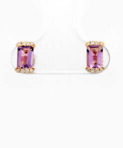 Oorringen in roze goud 18 kt met diamant en amethist