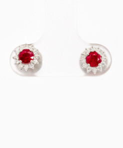 Oorringen in wit goud 18 kt met diamant en robijn