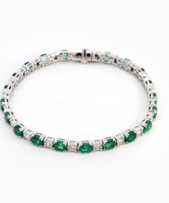 Armband in wit goud 18 kt met diamant en smaragd