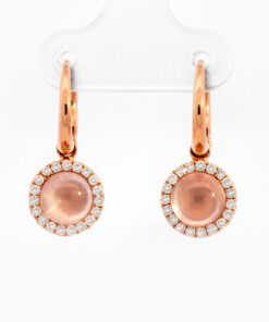 Oorringen in roze goud 18 kt met diamant en rozenkwarts