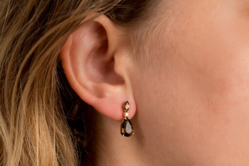 Oorringen in geel goud 18 kt met diamant en rookkwarts - Afbeelding 2