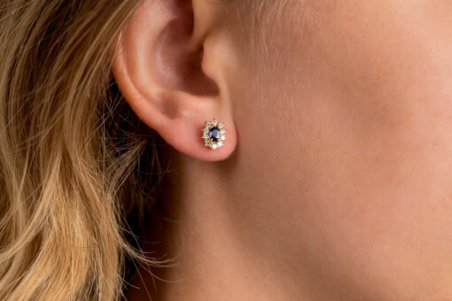 Oorringen in geel goud 18 kt met diamant en saffier - Afbeelding 2