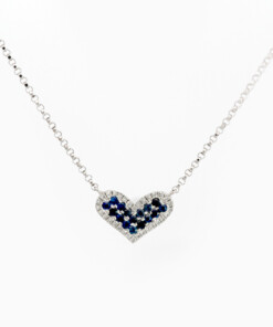 Halsketting in wit goud 18 kt met diamant en saffier