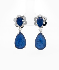 Oorringen in wit goud 18 kt met diamant en sodaliet