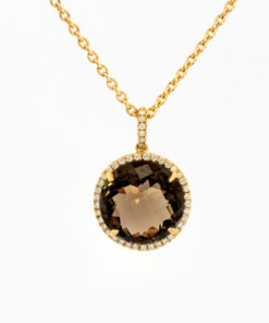 Hanger in geel goud 18 kt met diamant en rookkwarts