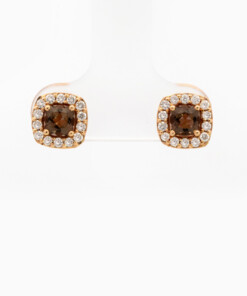Oorringen in roze goud 18 kt met diamant en rookkwarts