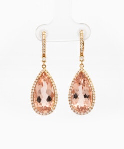 Oorringen in roze goud 18 kt met diamant en morganiet