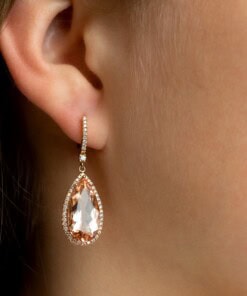Alternative view of Oorringen in roze goud 18 kt met diamant en morganiet
