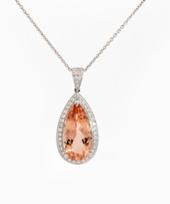 Pendentif en or blanc 18 ct avec diamant et morganite