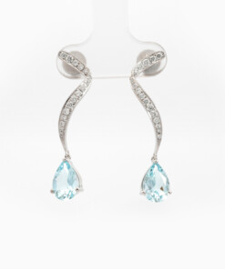Oorringen in wit goud 18 kt met diamant en aquamarijn