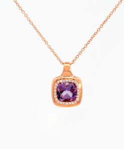 Hanger in roze goud 18 kt met diamant en amethist