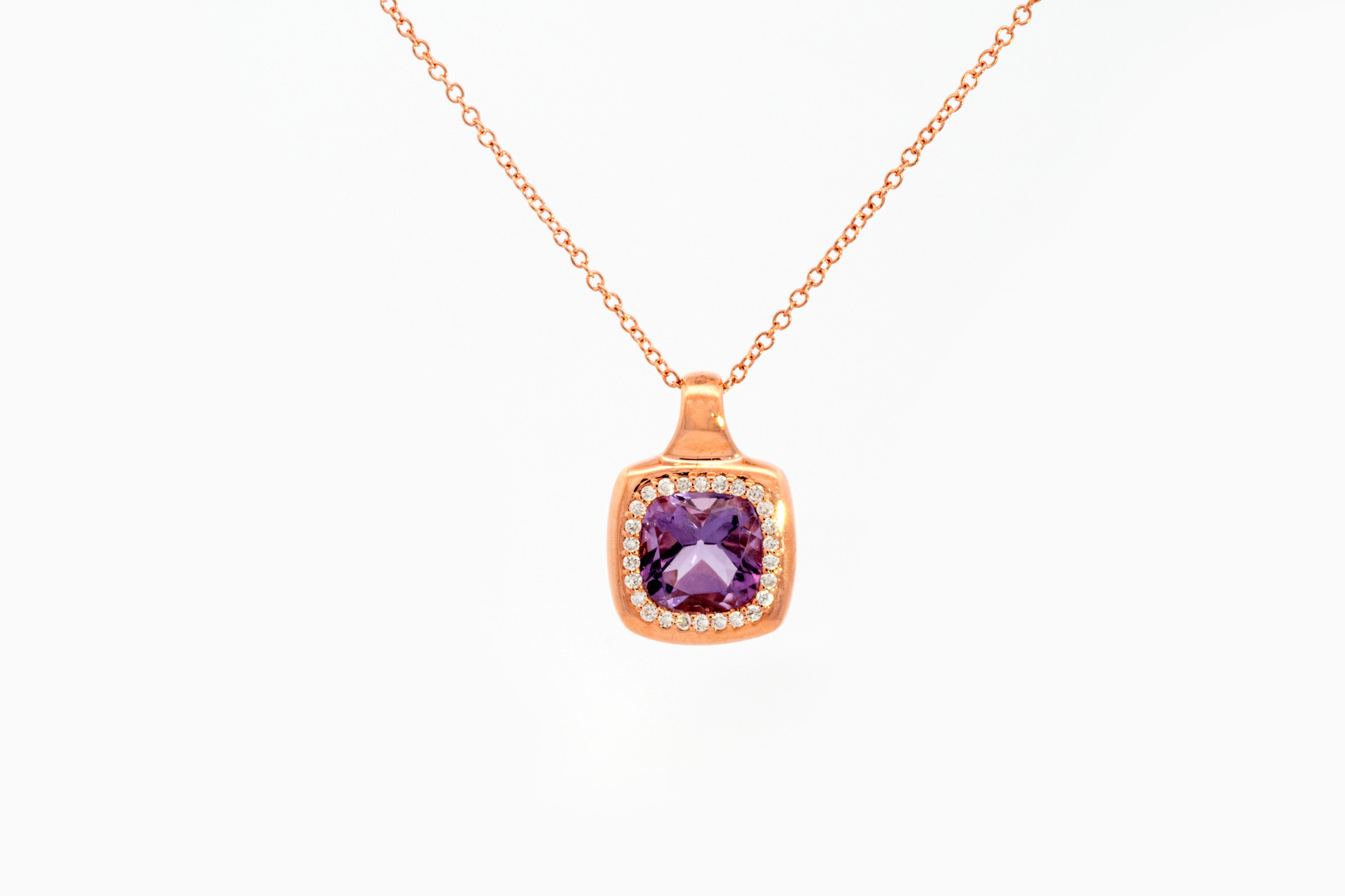 Hanger in roze goud 18 kt met diamant en amethist - Afbeelding 2