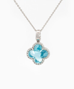 Pendentif en or blanc 18 ct avec diamant et topaze