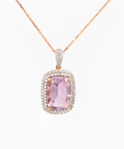 Hanger in roze en wit goud 18 kt met diamant en amethist