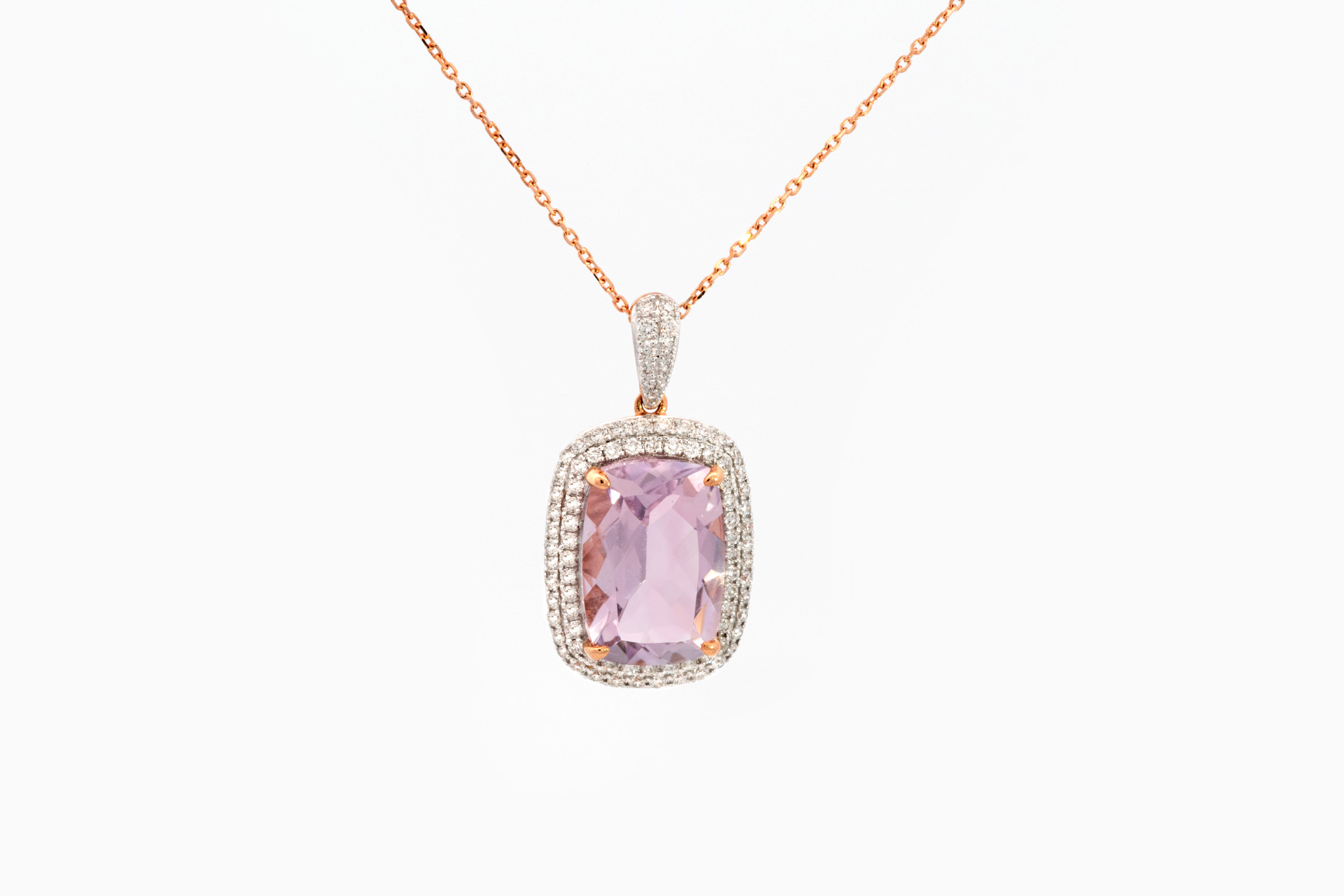 Pendentif en or rose et blanc 18 ct avec diamant et améthyste – Image 2
