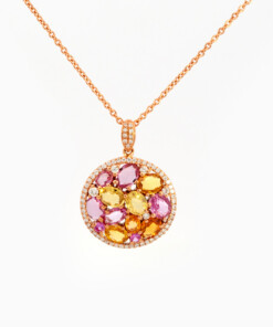 Hanger in roze goud 18 kt met diamant en saffier