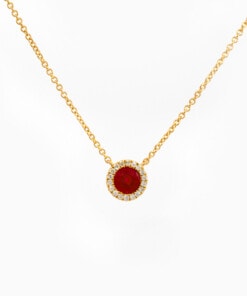 Hanger in geel goud 18 kt met diamant en robijn