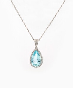 Hanger in wit goud 18 kt met diamant en aquamarijn