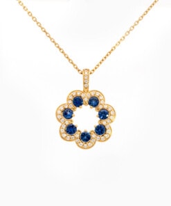Hanger in geel goud 18 kt met diamant en saffier