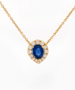 Hanger in geel goud 18 kt met diamant en saffier
