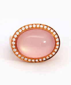 Bague en or rose 18 ct avec diamant et quartz rose