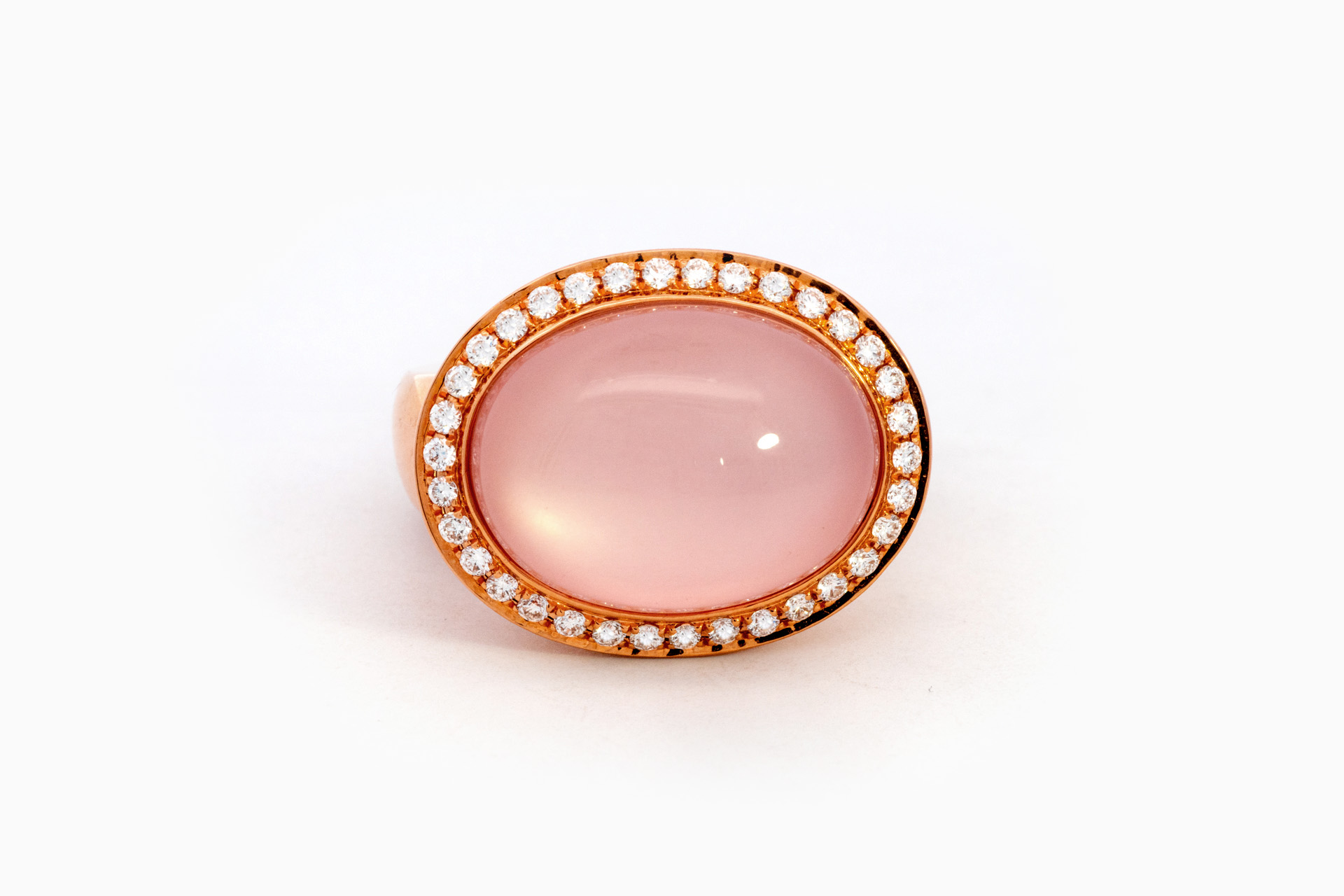 Bague en or rose 18 ct avec diamant et quartz rose – Image 2
