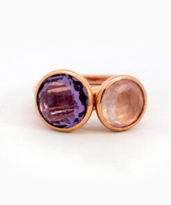 Bagues en or rose 18 ct avec améthyste et quartz rose