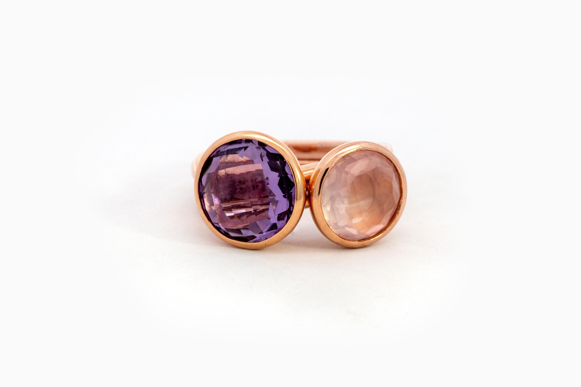 Bagues en or rose 18 ct avec améthyste et quartz rose – Image 2