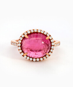 Bague en or rose 18 ct avec diamant et tourmaline
