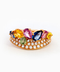 Ring in roze goud 18 kt met diamant en saffier